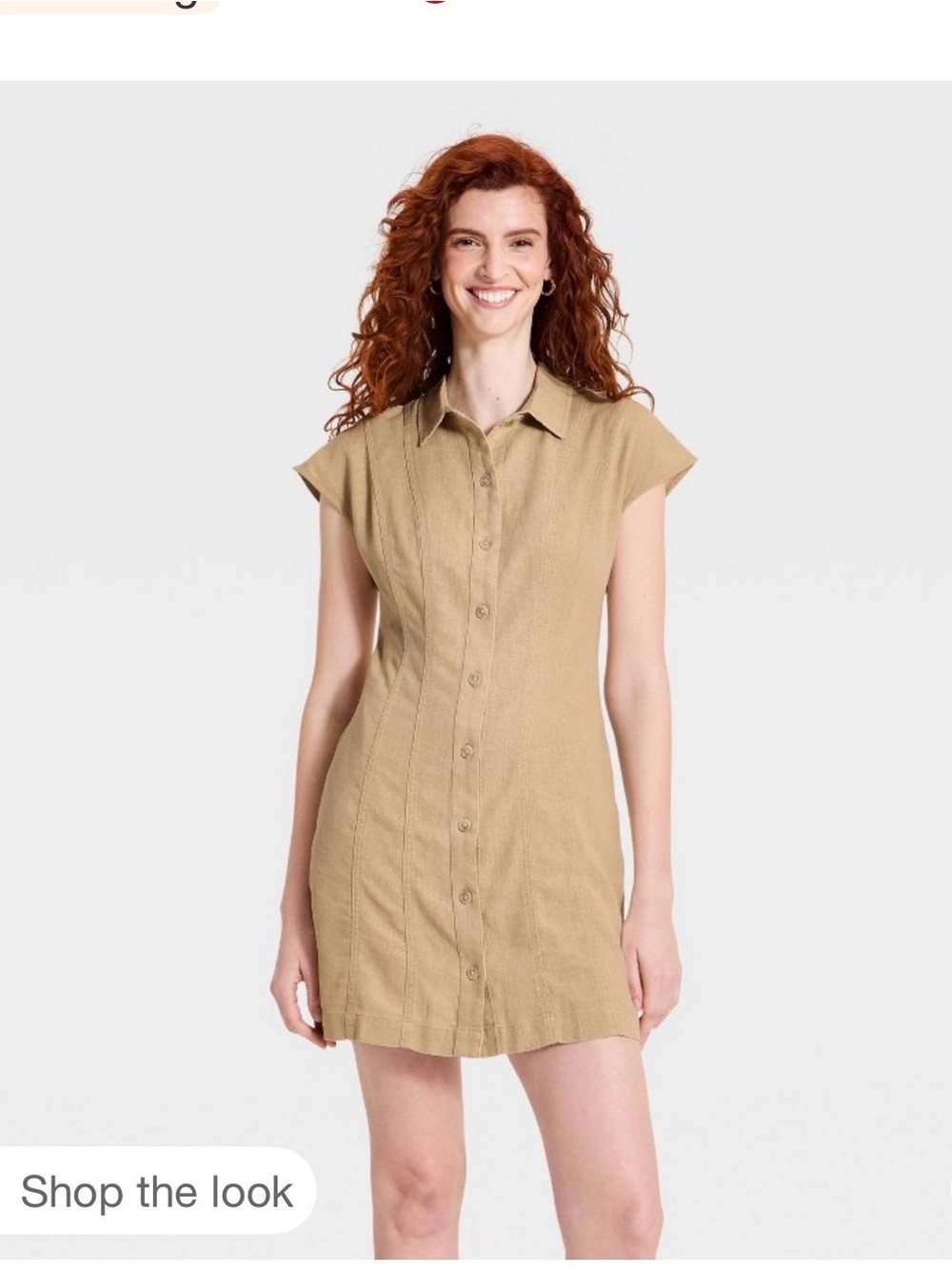 Women's Button-Front Shirt Dress in Tan
